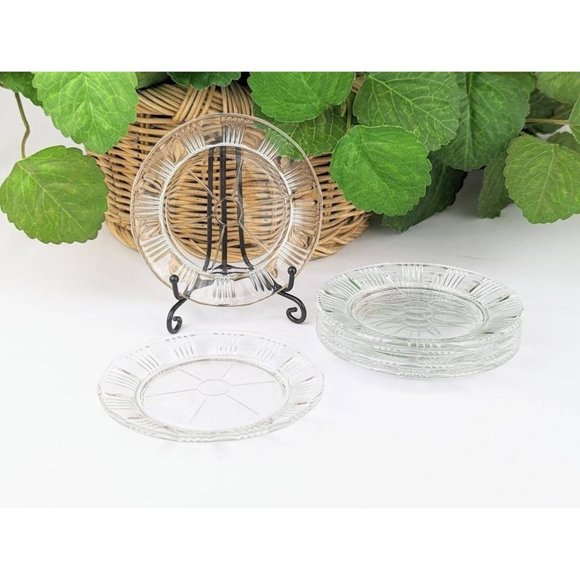 Set of 6 Vtg Glass Coasters Happy Hour Cocktail Bar 30s Fostoria Sunray Ashtray - Picture 2 of 7